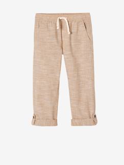 Pantalon garçon retroussable en pantacourt léger aspect lin tissé   - vertbaudet enfant