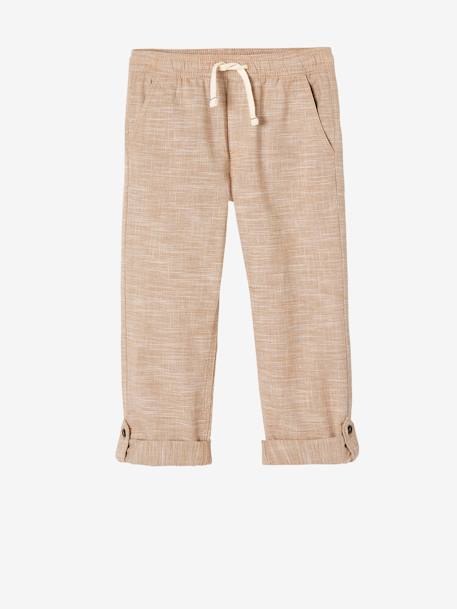 Garçon-Pantalon garçon retroussable en pantacourt léger aspect lin tissé 