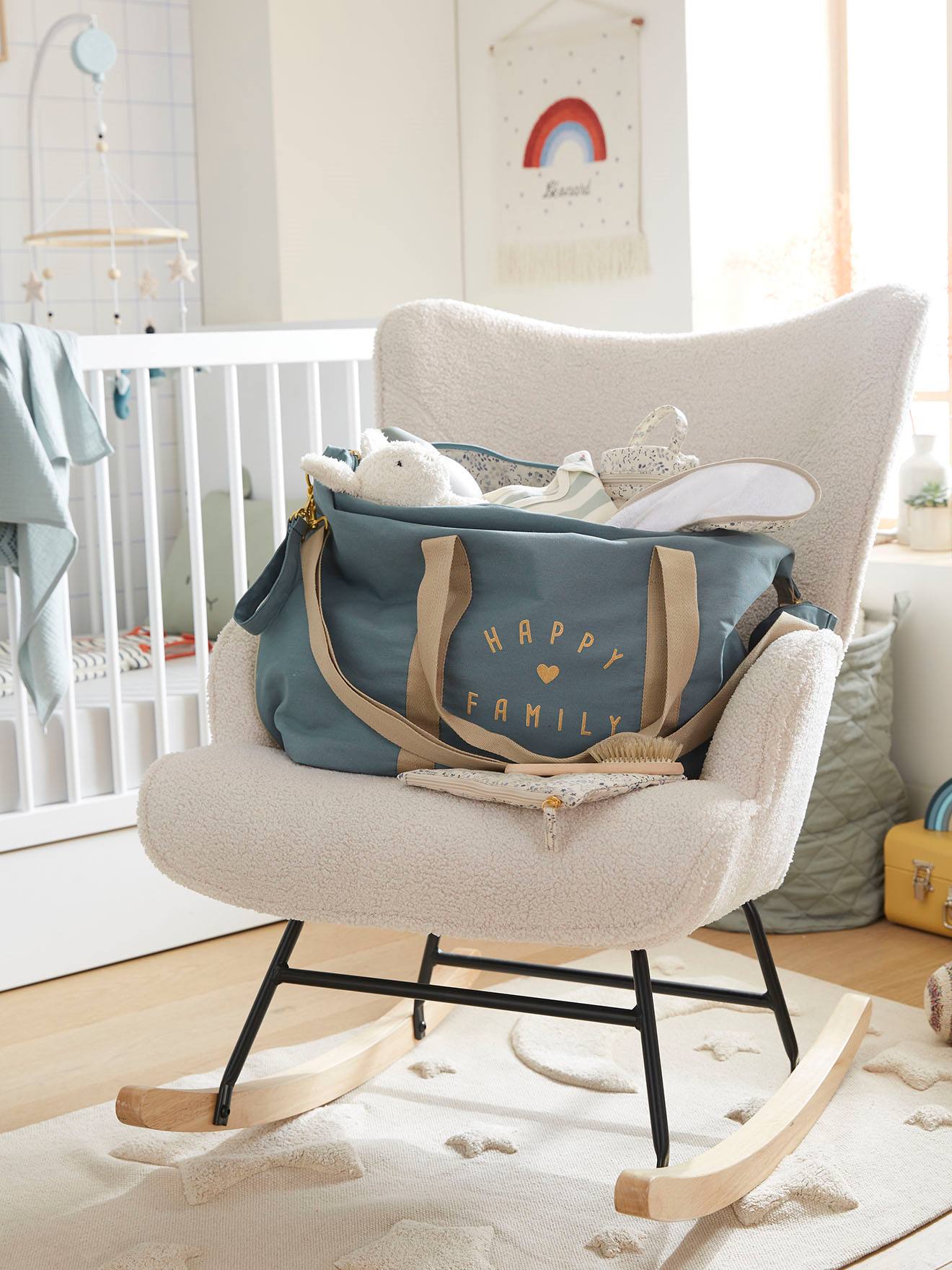 Fauteuil d'allaitement à bascule en tissu bouclette écru (Vertbaudet) - Image 3