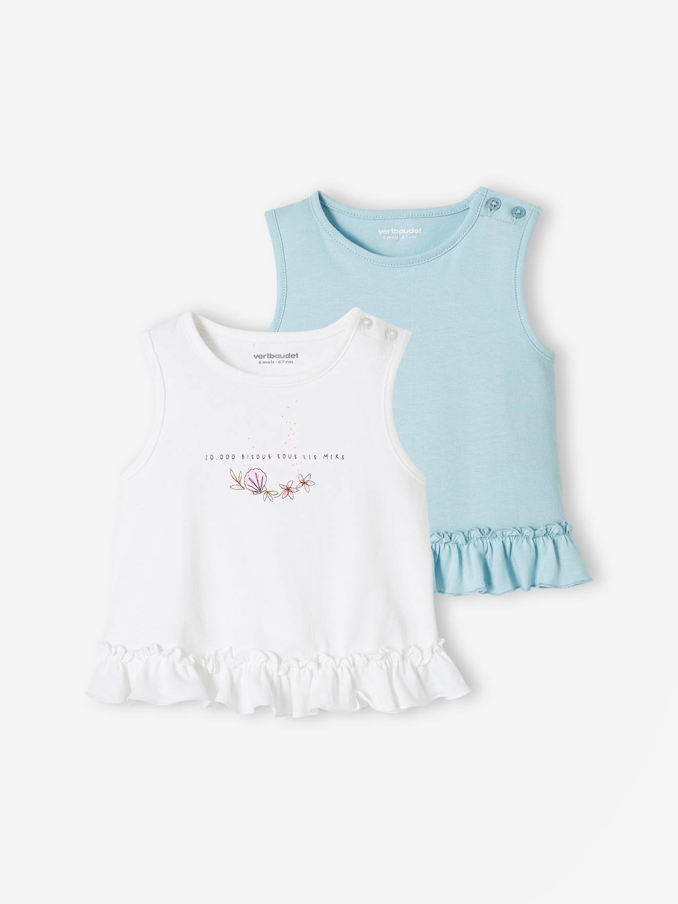 Lot de 2 Tee-shirts bébé à volants bleu ciel