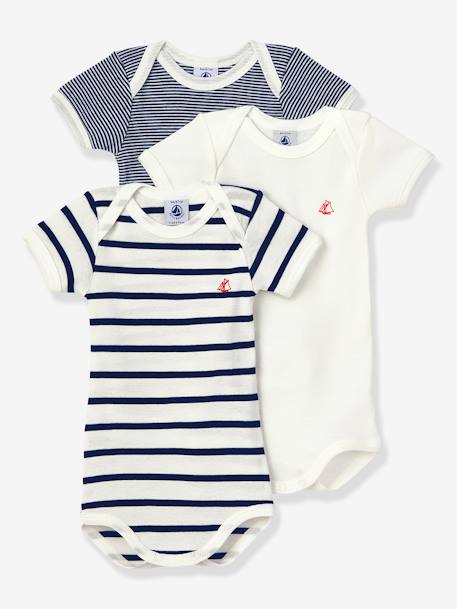 Petit Bateau - Lot de 3 bodies manches courtes en coton bio blanc