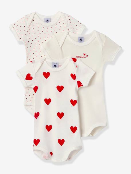 Petit Bateau - Lot de 3 bodies manches courtes en coton bio blanc