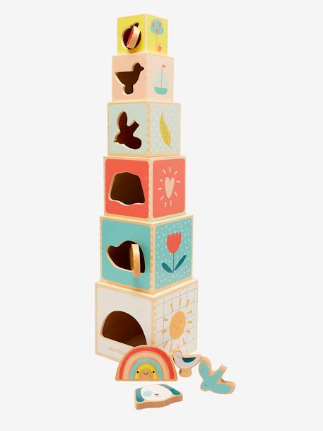 Tour de cubes avec formes à encastrer en bois FSC® Croque la vie+Les amis de la forêt+Tanzanie 2 - vertbaudet enfant 