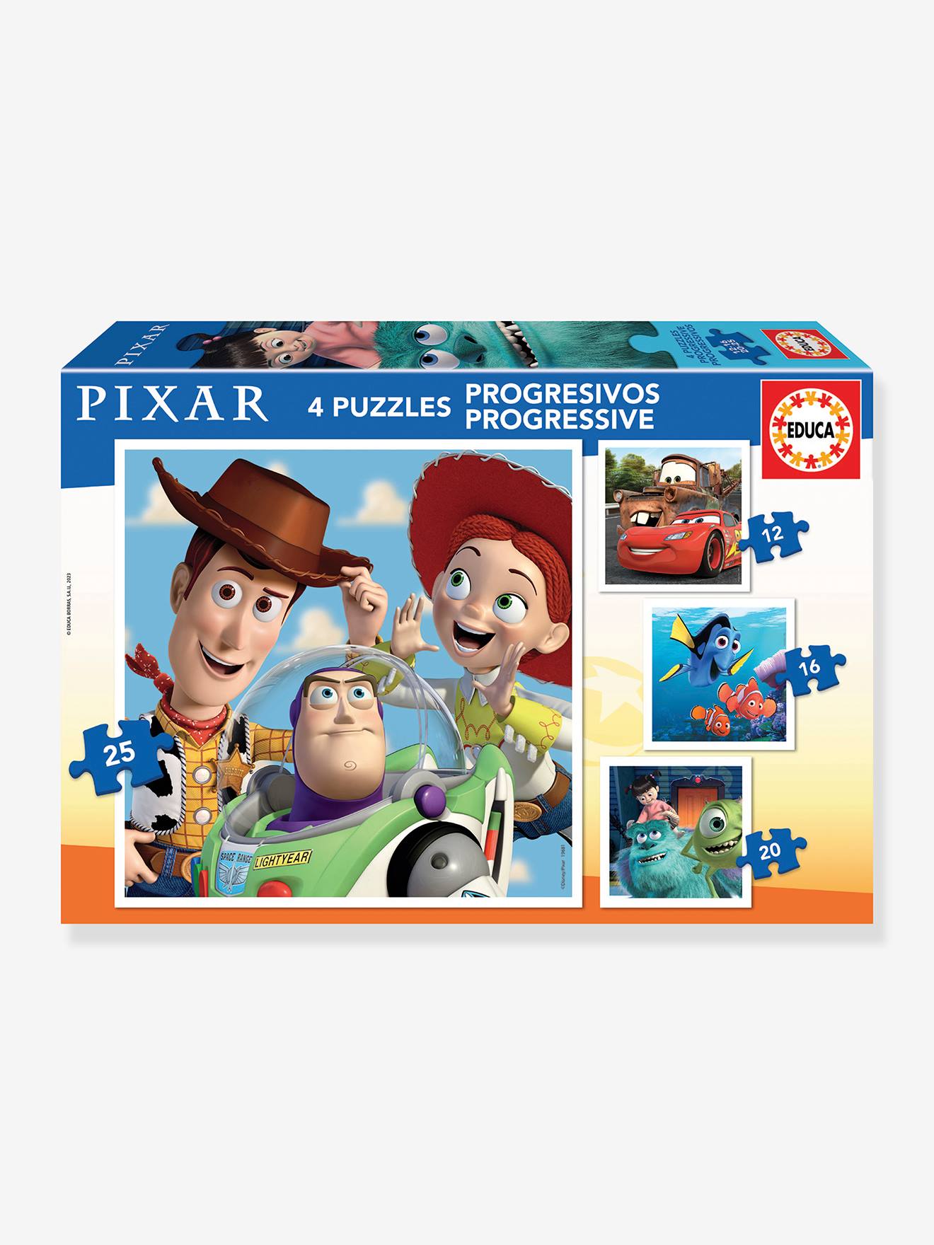 4 Puzzles Progressifs Pixar - 12/25 - EDUCA multicolore
