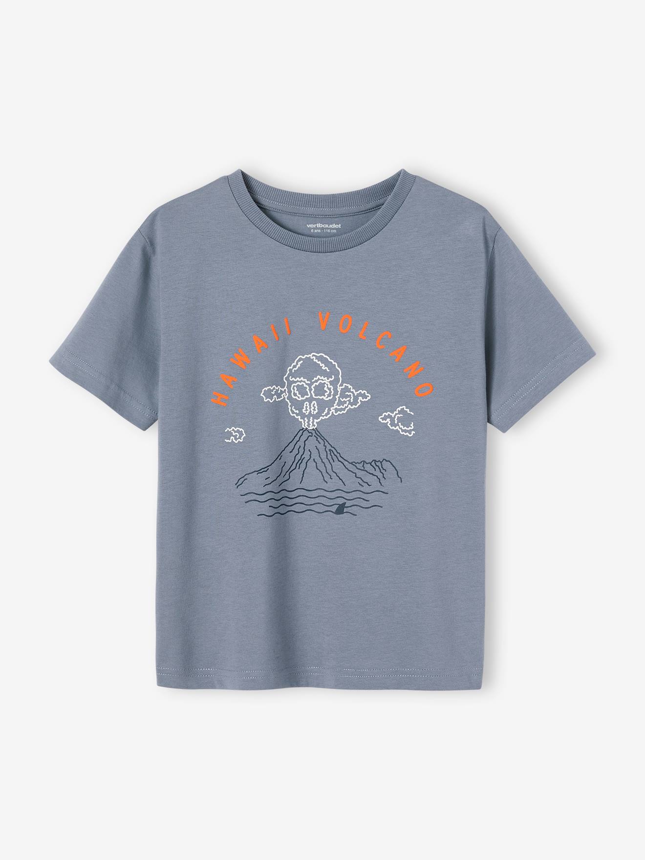 T-shirt motif paysage détails encre gonflante garçon bleu jean