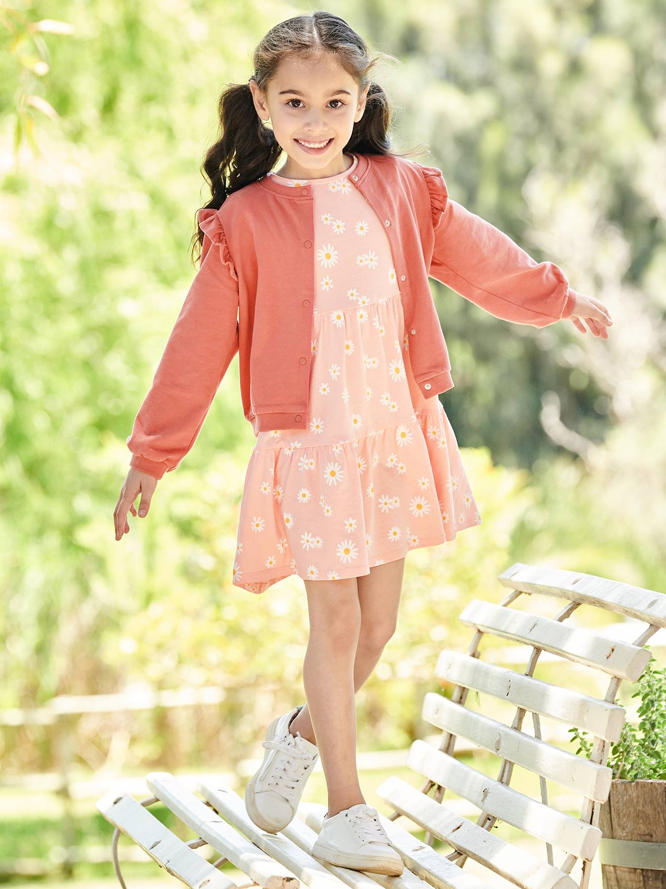 Ensemble robe et cardigan fille pêche