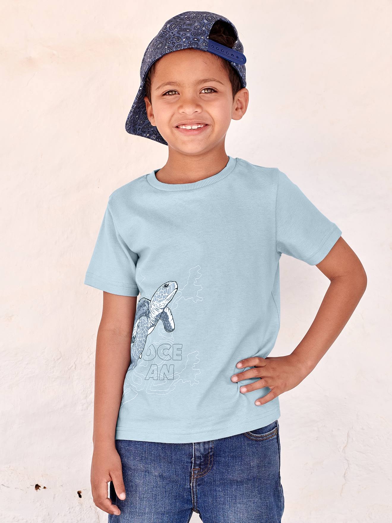 T-shirt animal en coton bio garçon bleu ciel