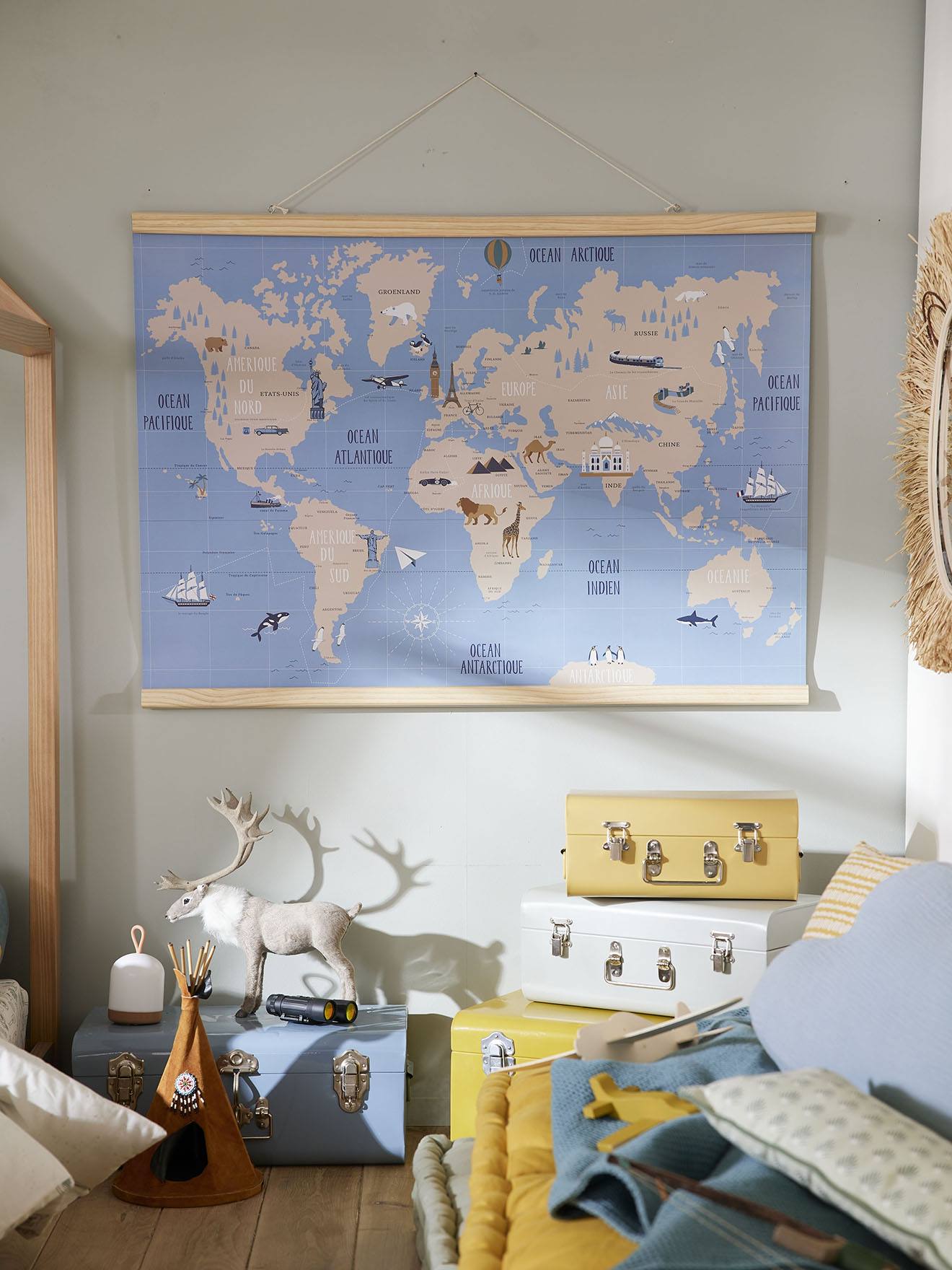 Carte du Monde mappemonde murale papier bleu - Vertbaudet