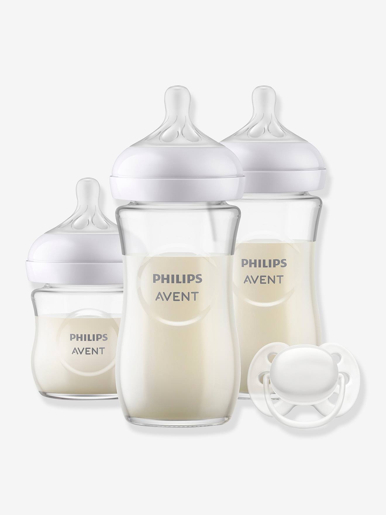 Coffret 3 biberons verre + sucette Philips AVENT Natural Response transparent