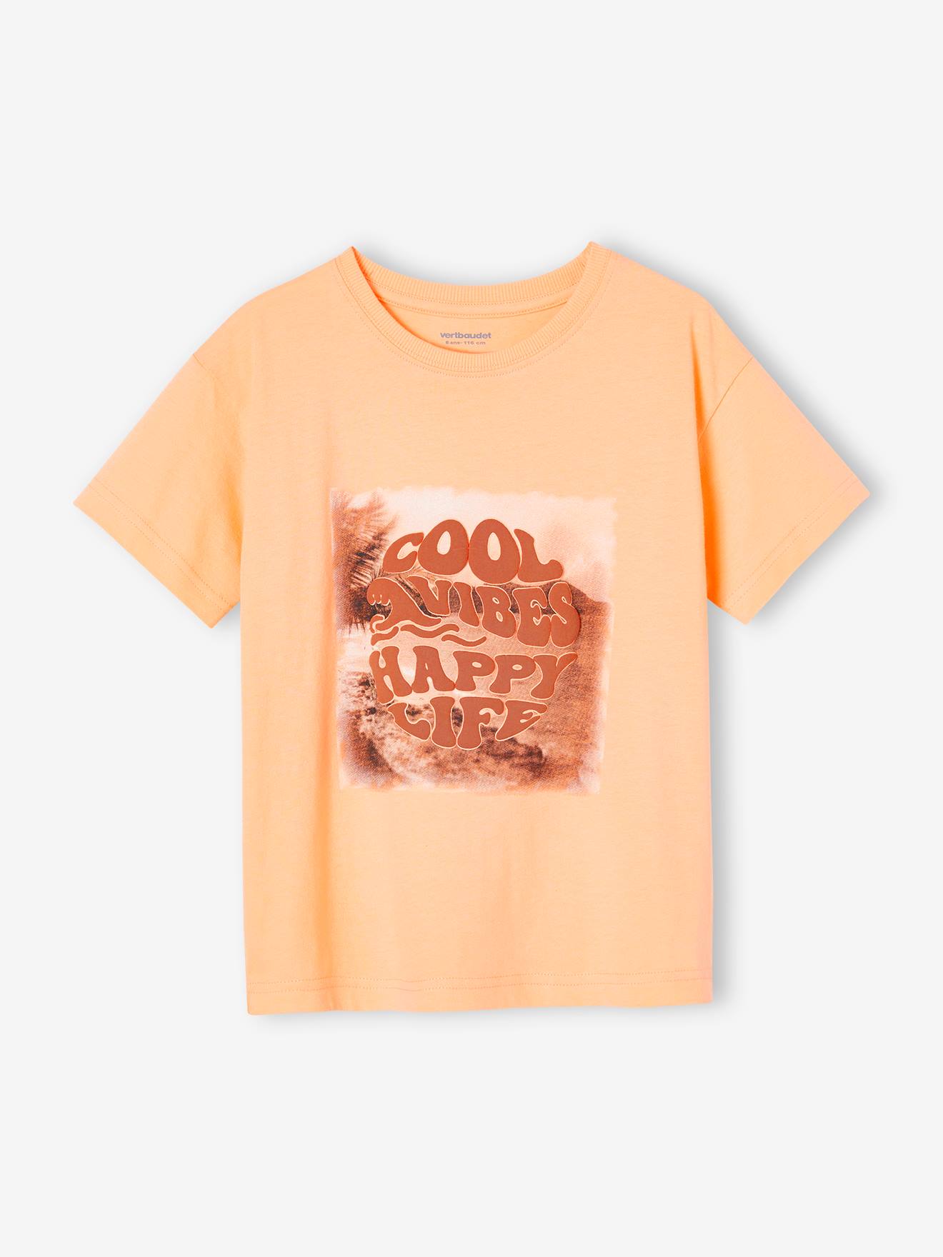 T-shirt motif photoprint inscription encre gonflante garçon abricot poudré
