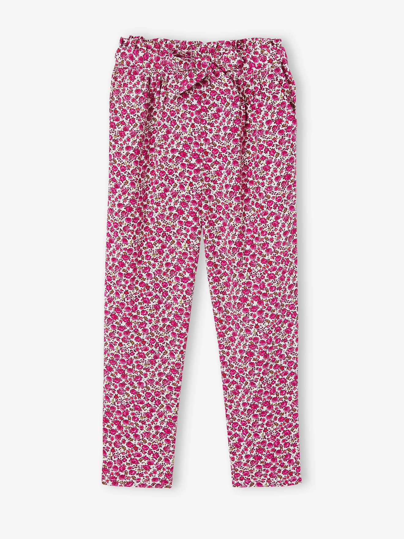 Pantalon fluide imprimé fleurs fille écru