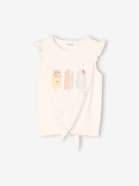 Ensemble T-shirt effet noué et short à volants fille corail+jaune d'or+vert d'eau 2 - vertbaudet enfant 