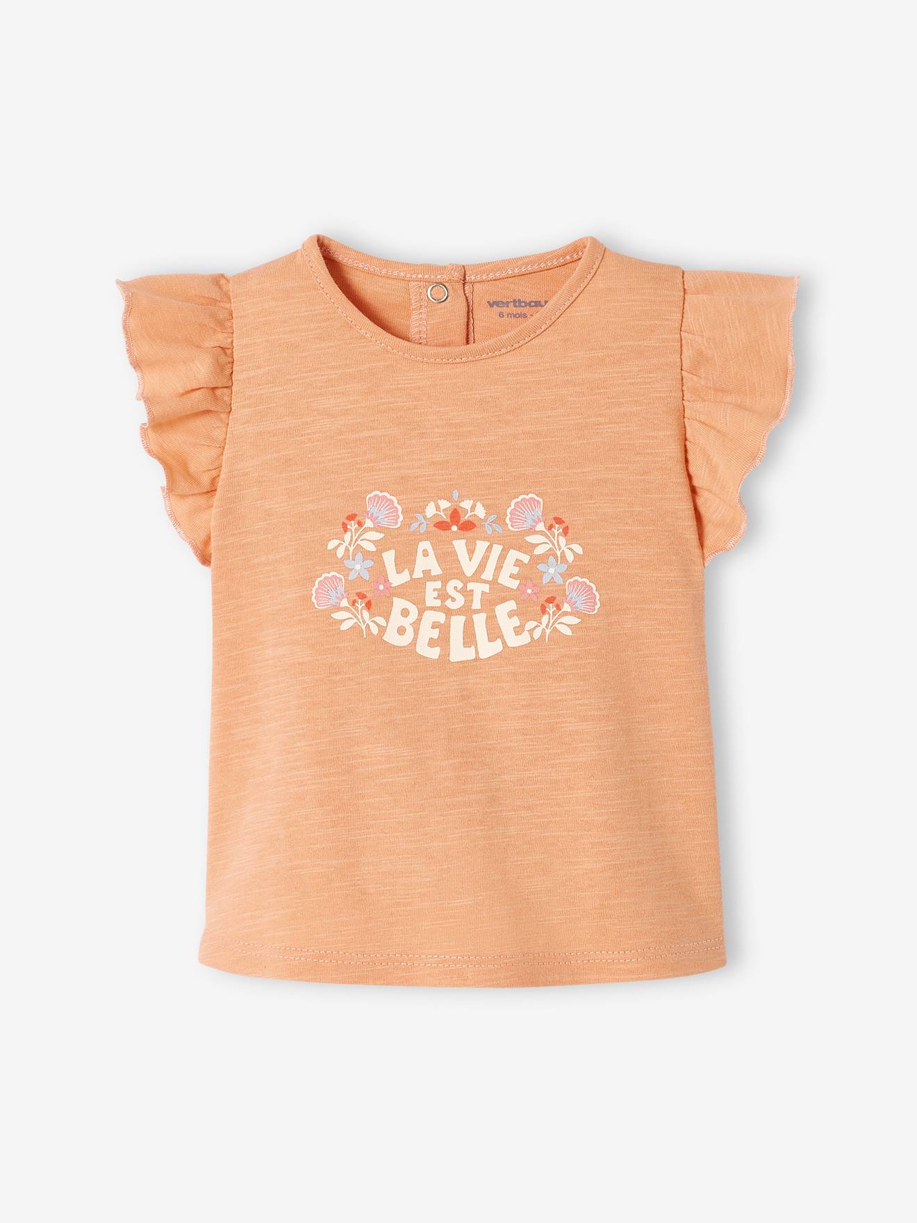 T-shirt bébé manches volantées orange