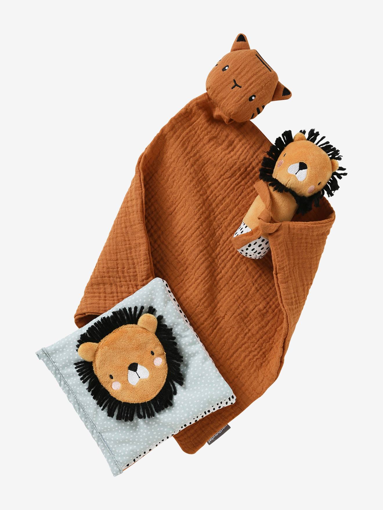 Coffret cadeau 3 pièces : doudou lange personnalisable + hochet + livre imagier tanzanie (Vertbaudet) - Image 2
