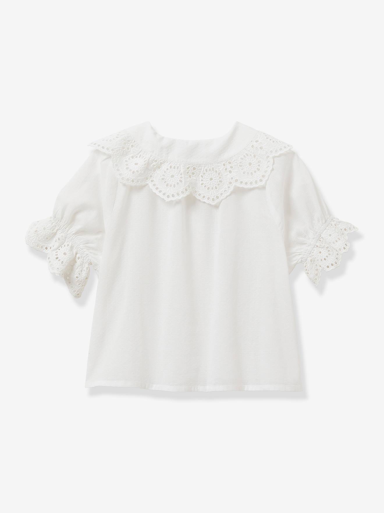 Blouse fille avec broderie anglaise écru