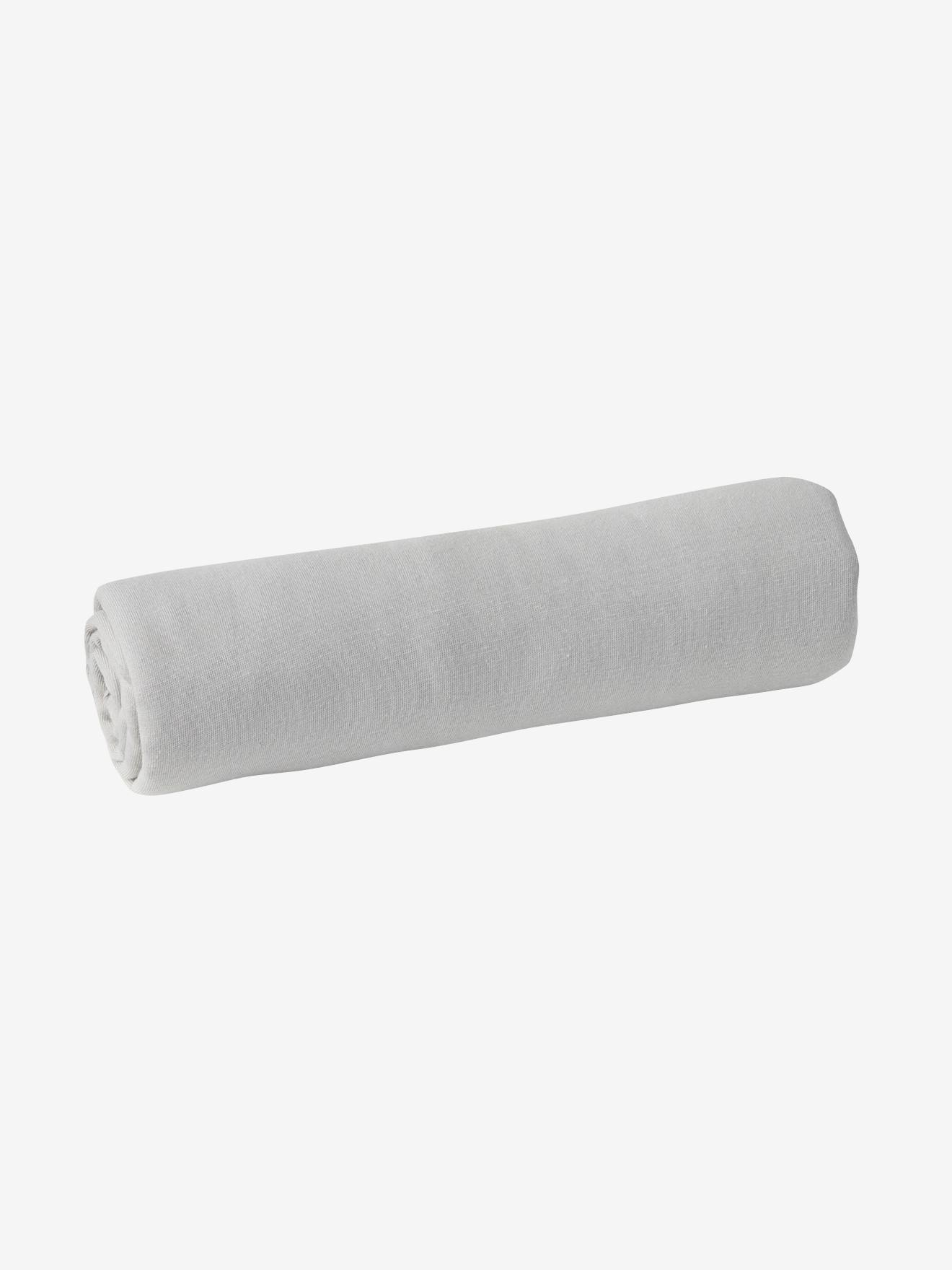 Lot de 2 draps-housses bébé en jersey extensible gris + blanc (Vertbaudet) - Image 1