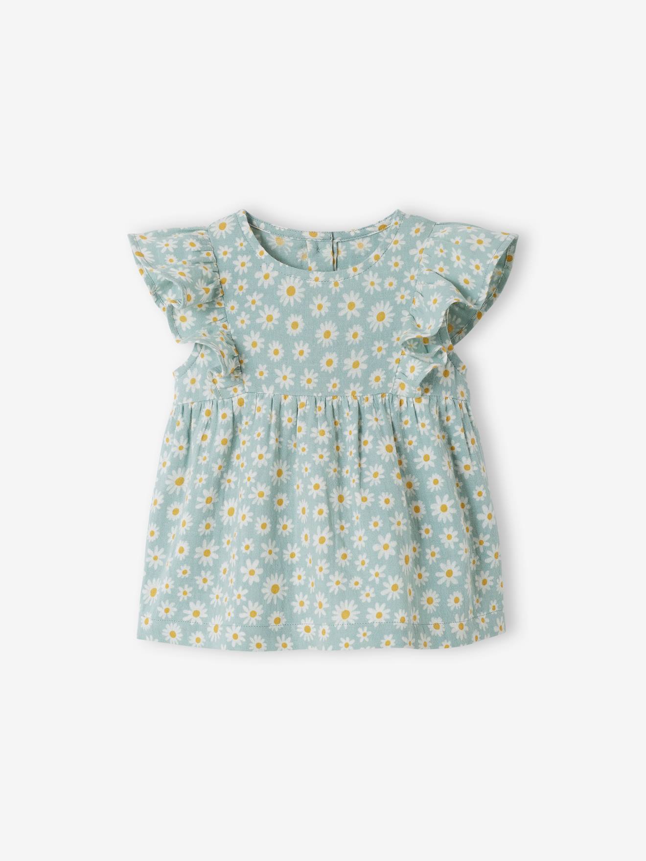 Blouse avec volants bébé bleu grisé