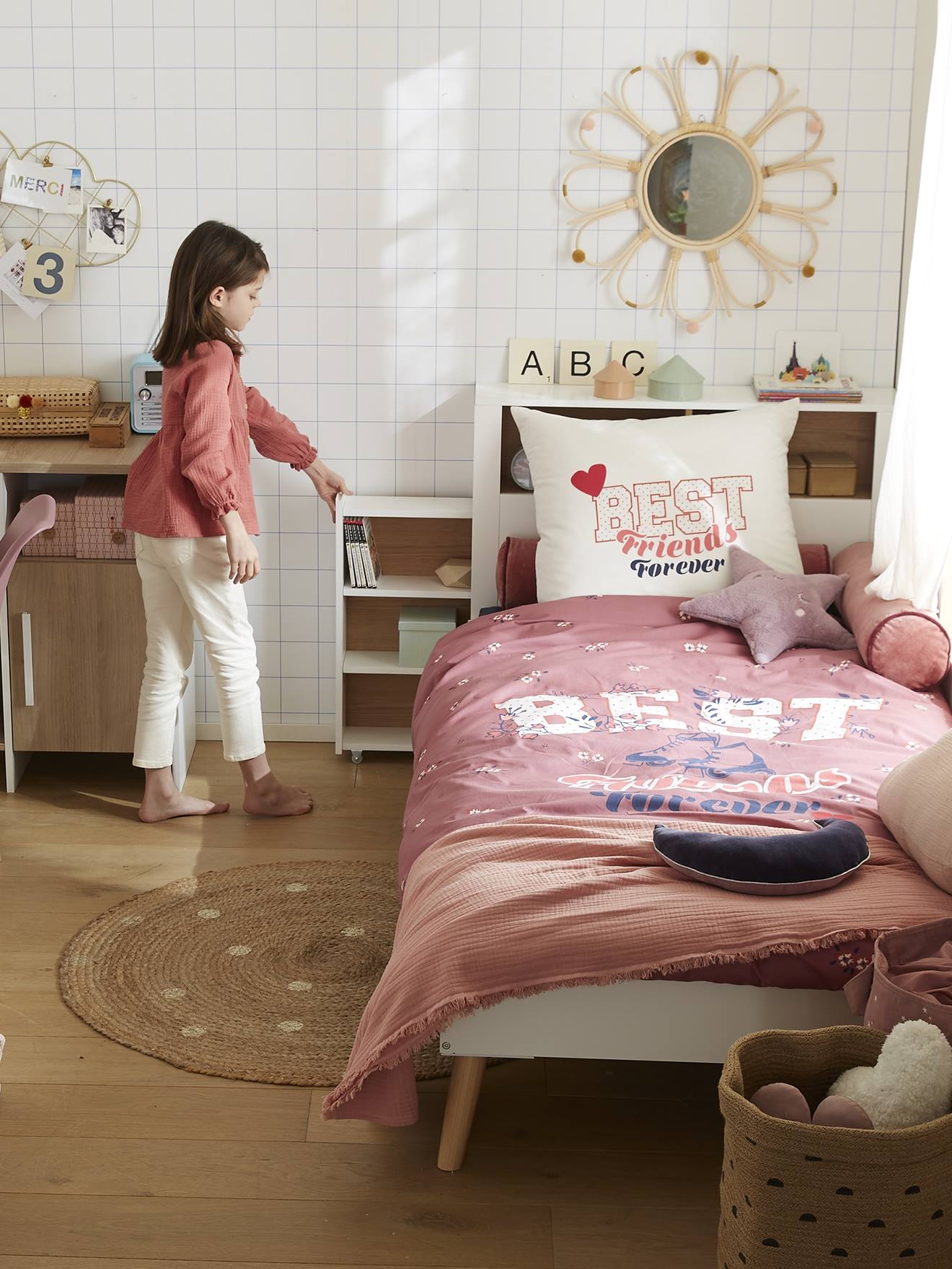 Tête de lit avec rangement coulissable blanc