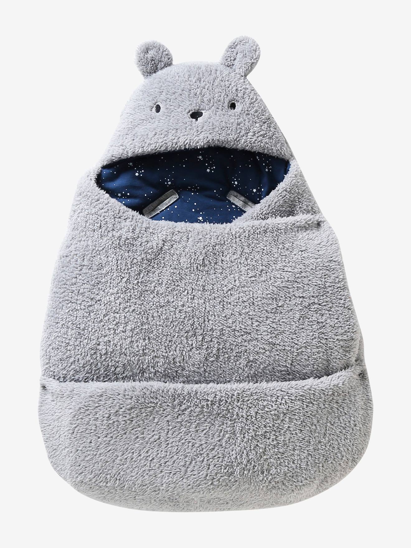 Nid d'ange transformable en tapis à langer peluche gris souris (Vertbaudet) - Image 2