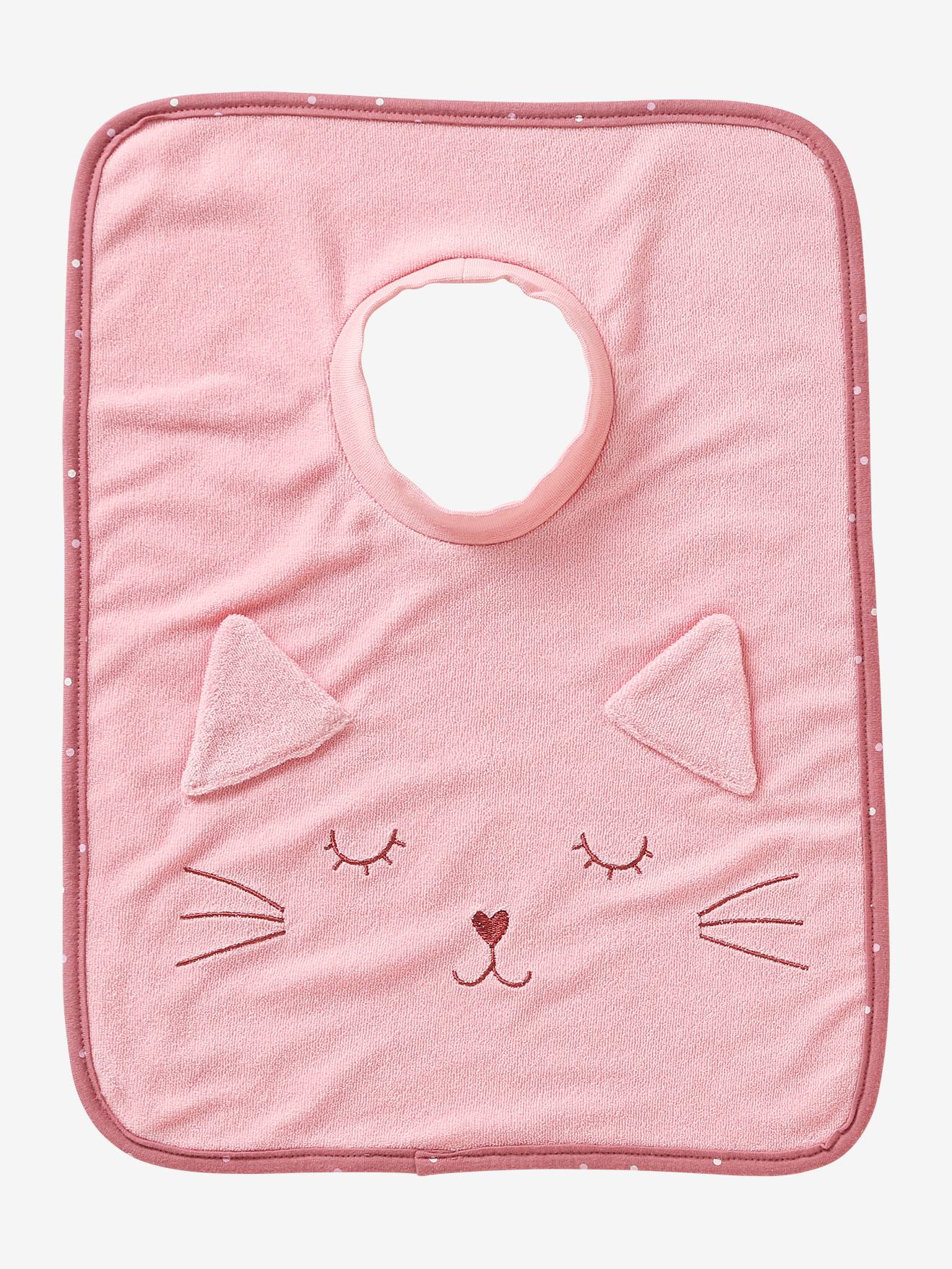 Grand bavoir à enfiler rose chat