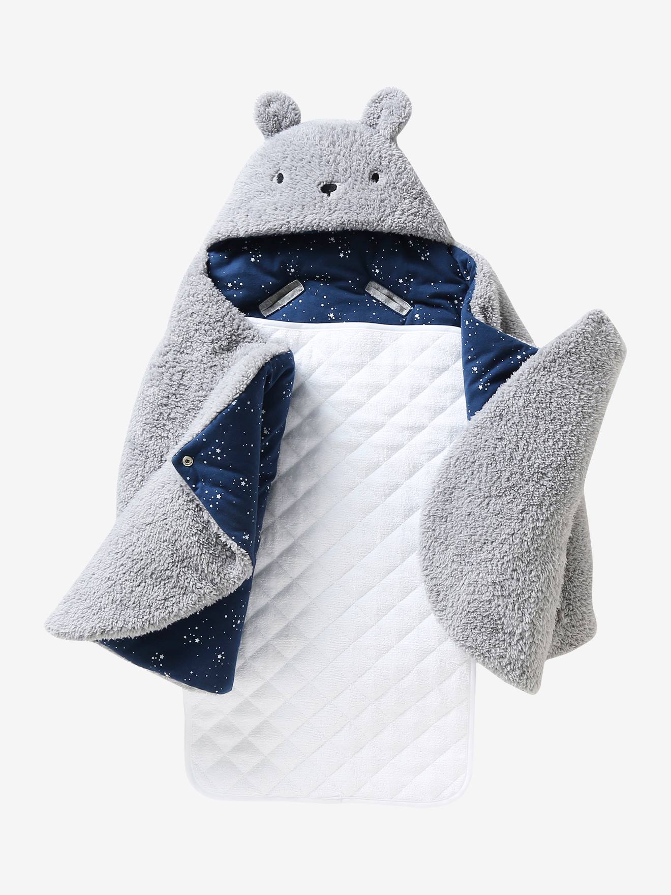 Nid d'ange transformable en tapis à langer peluche gris souris (Vertbaudet) - Image 1