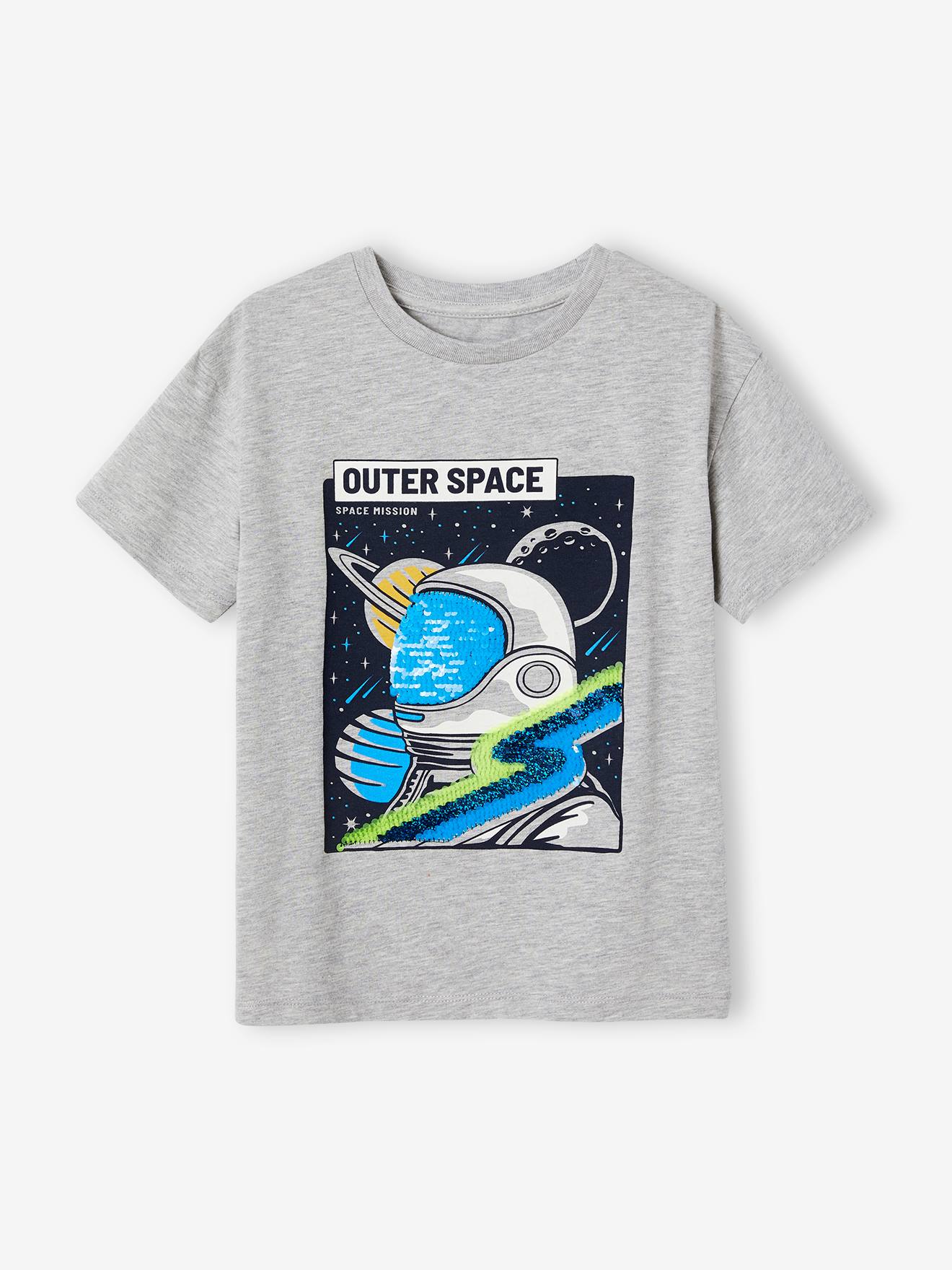 T-shirt à sequins garçon gris chiné