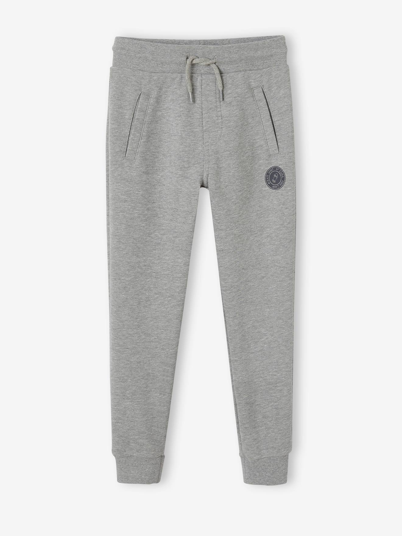 Pantalon jogging garçon en molleton gris moyen chiné