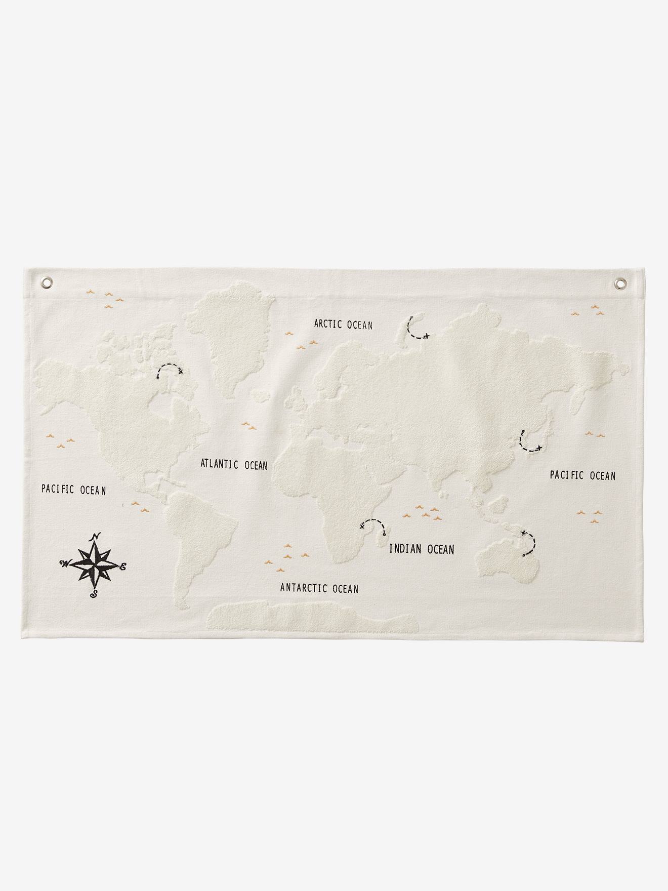 Carte du Monde mappemonde murale tissu écru