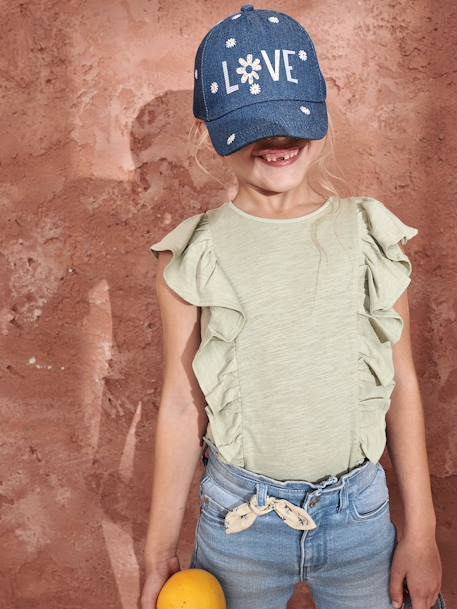 Fille-Pantacourt denim à noeud fille