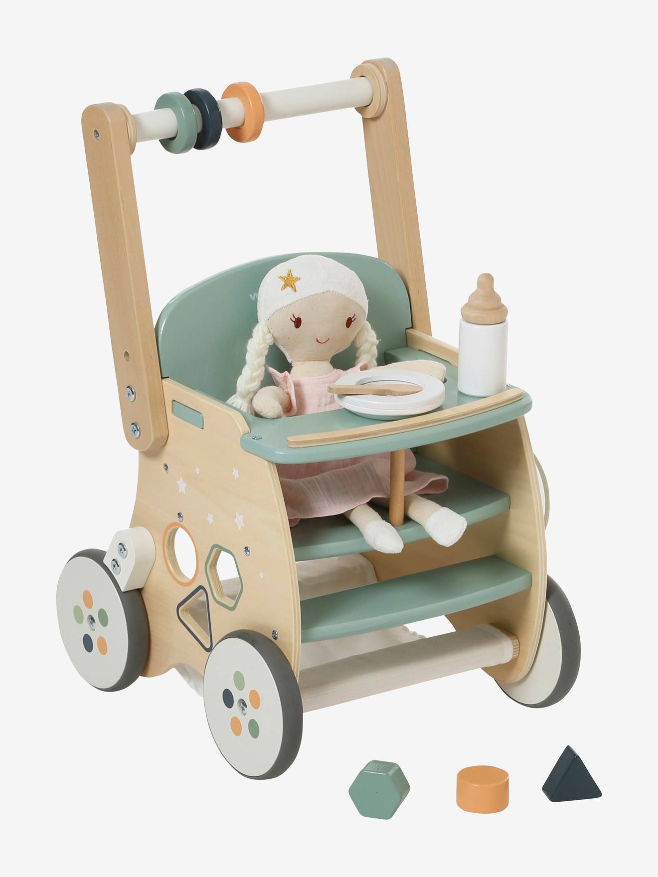 Chariot de marche poussette en bois FSC® vert (Vertbaudet) - Image 2