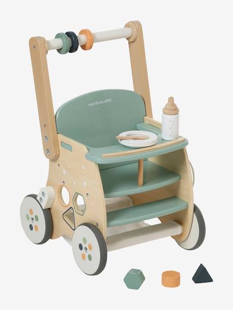 Chariot de marche poussette en bois FSC® rose+vert 13 - vertbaudet enfant 