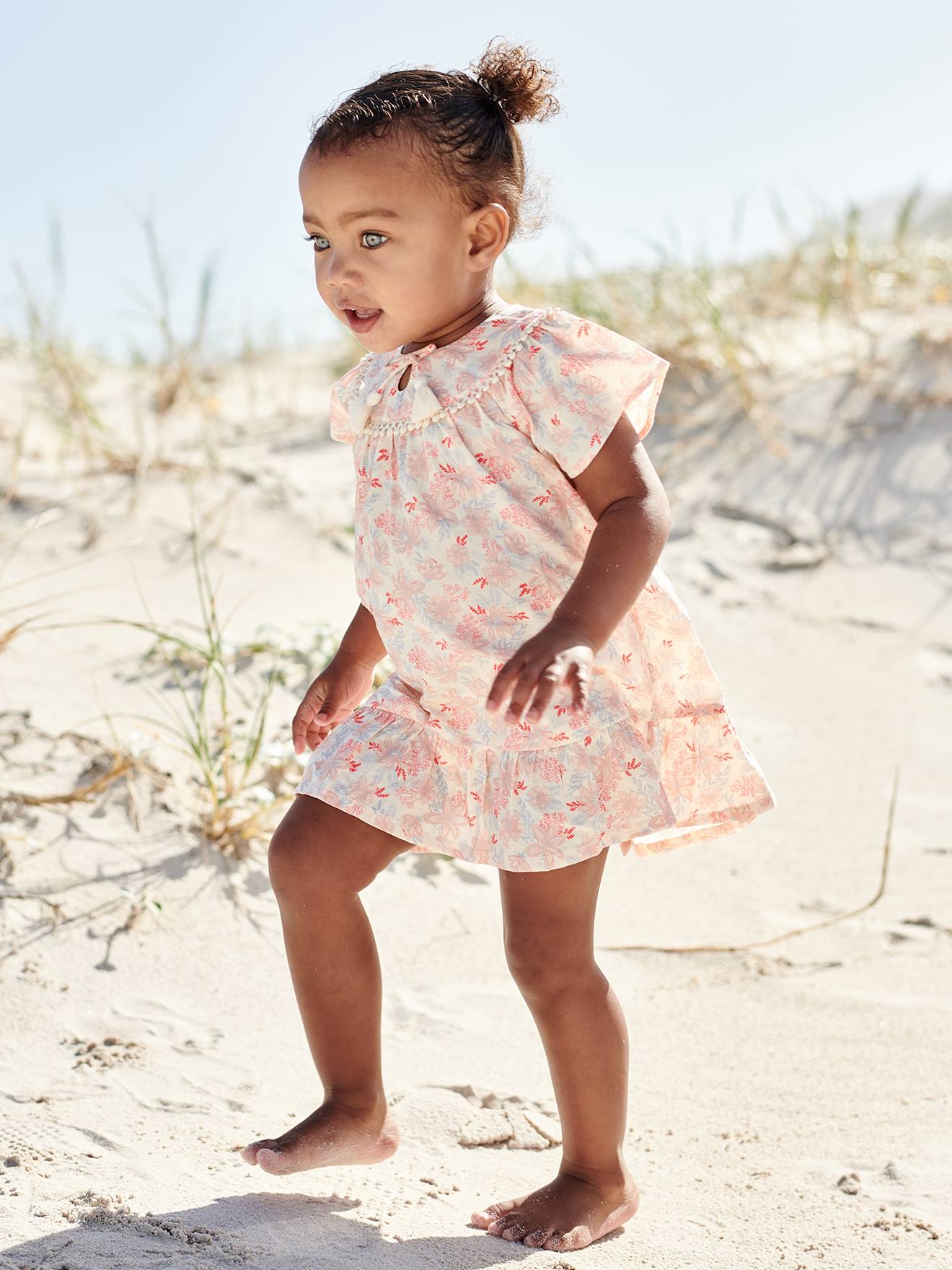Robe fleurie bébé manches courtes écru
