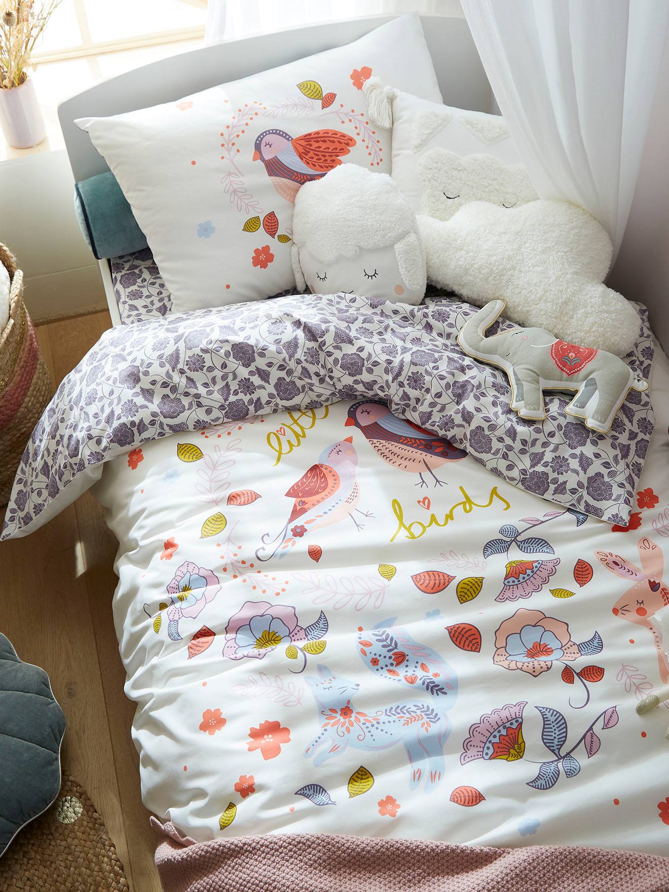 Parure housse de couette + taie d'oreiller enfant NORTH FOLK blanc imprimé