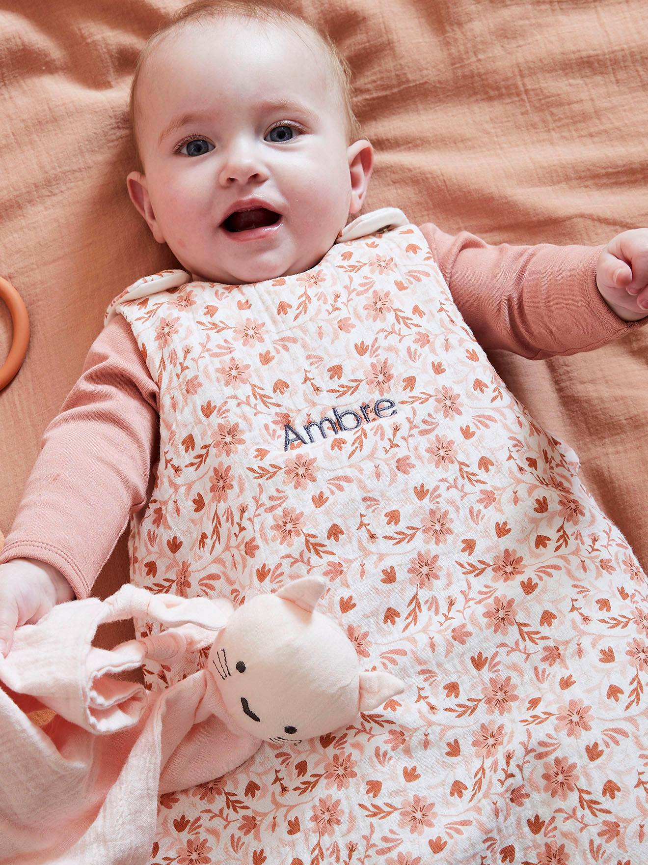 Gigoteuse sans manches personnalisable en gaze de coton HAPPY BOHÈME rose imprimé