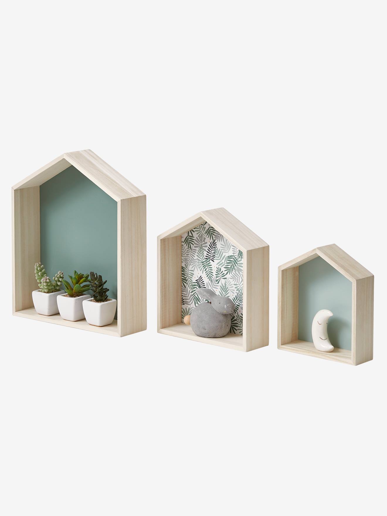 Lot de 3 étagères maison bois vert d'eau (Vertbaudet) - Image 1
