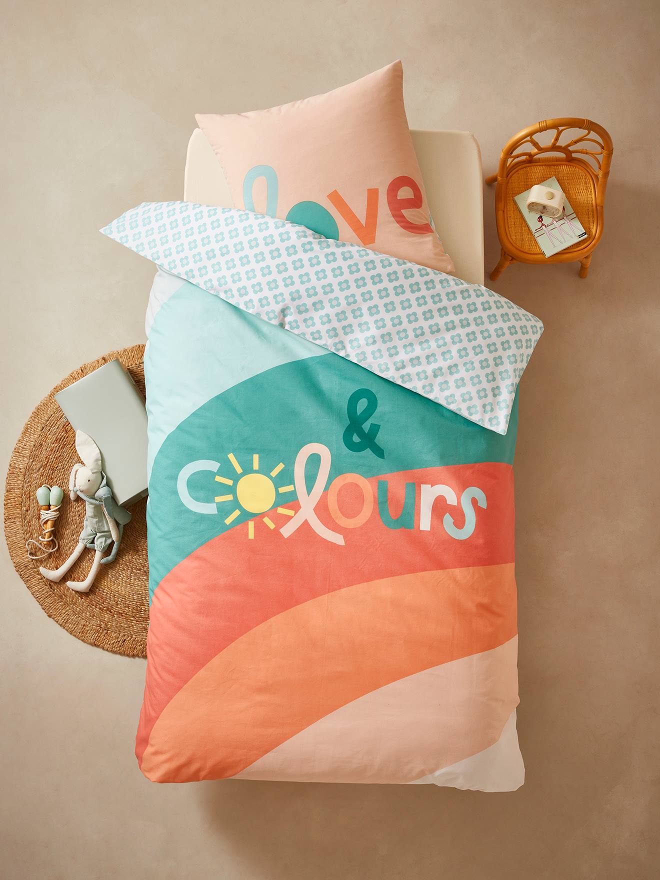 Parure enfant housse de couette + taie d'oreiller BOHO multicolore