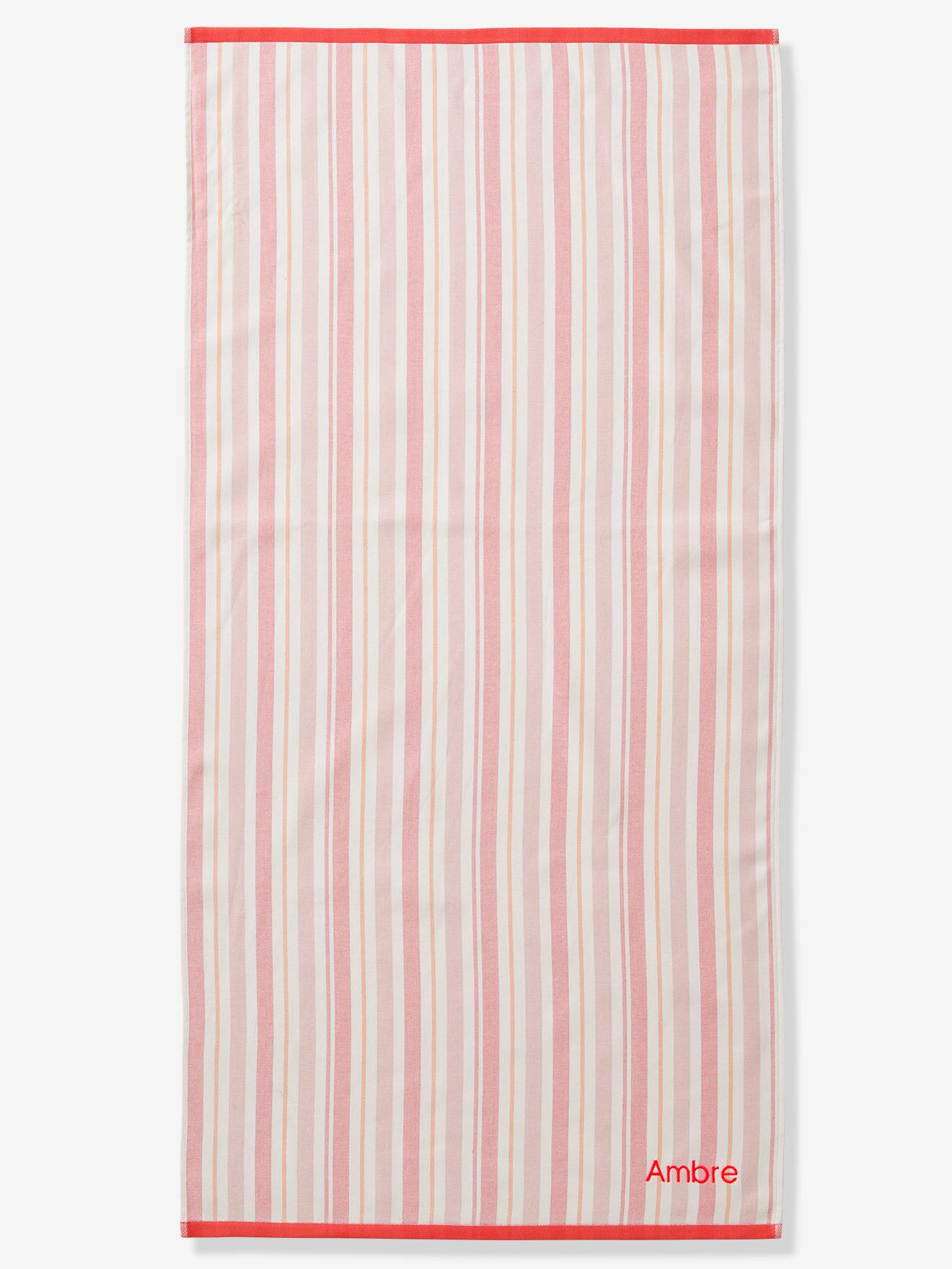 Serviette de plage / de bain fouta personnalisable rayé rose