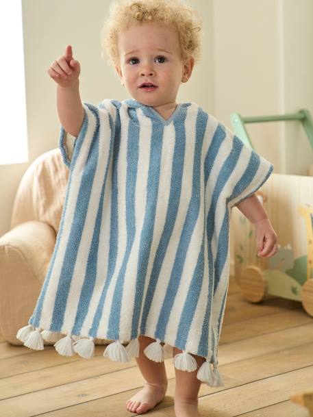 Vertbaudet - Poncho de bain bébé à rayures personnalisable bleu