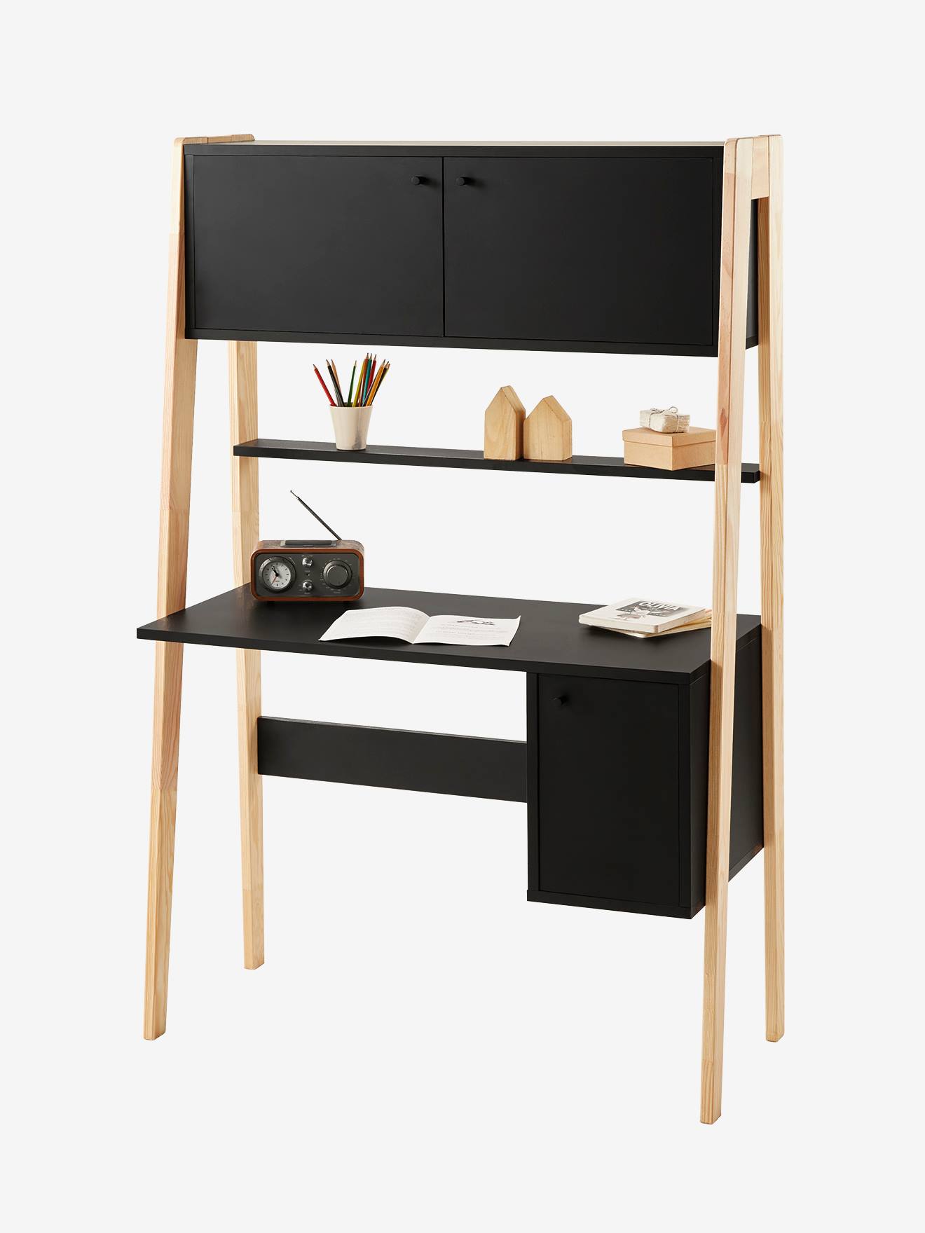 Bureau enfant avec rangements RÉTRO noir