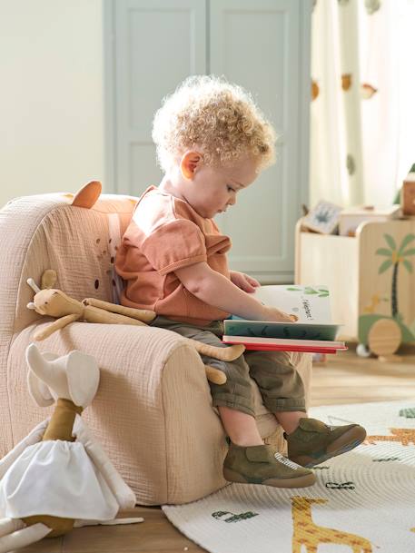 Vertbaudet - Fauteuil mousse en gaze de coton Tigre beige poudré