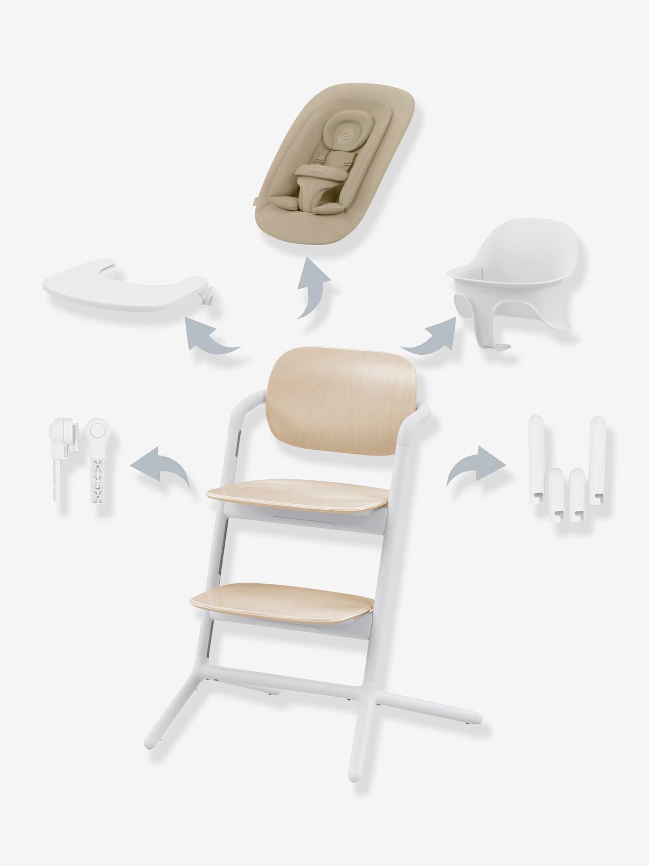 Set 4-en-1 chaise haute évolutive avec transat Cybex Lemo 2 sand white
