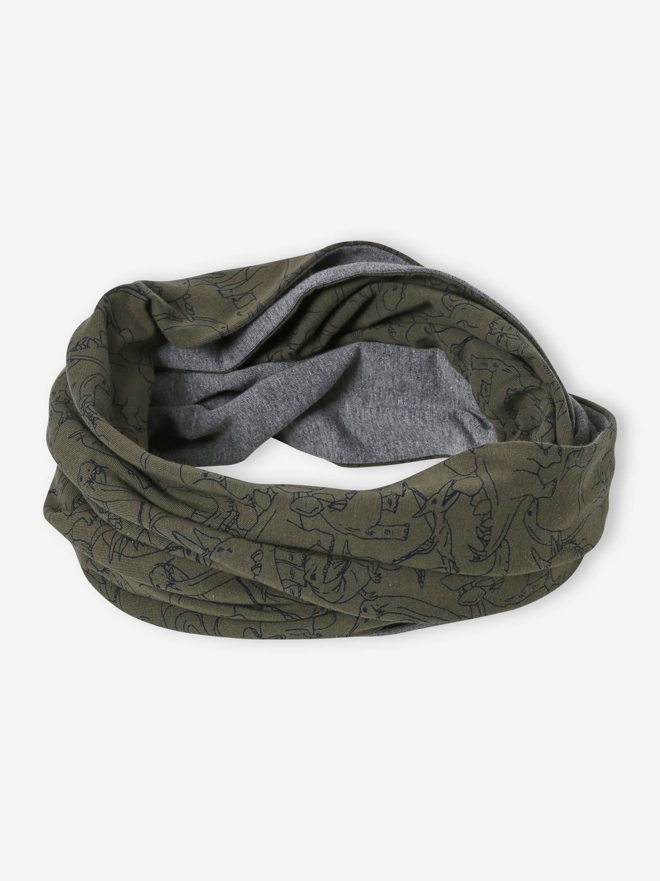 Snood réversible garçon dino/chiné kaki