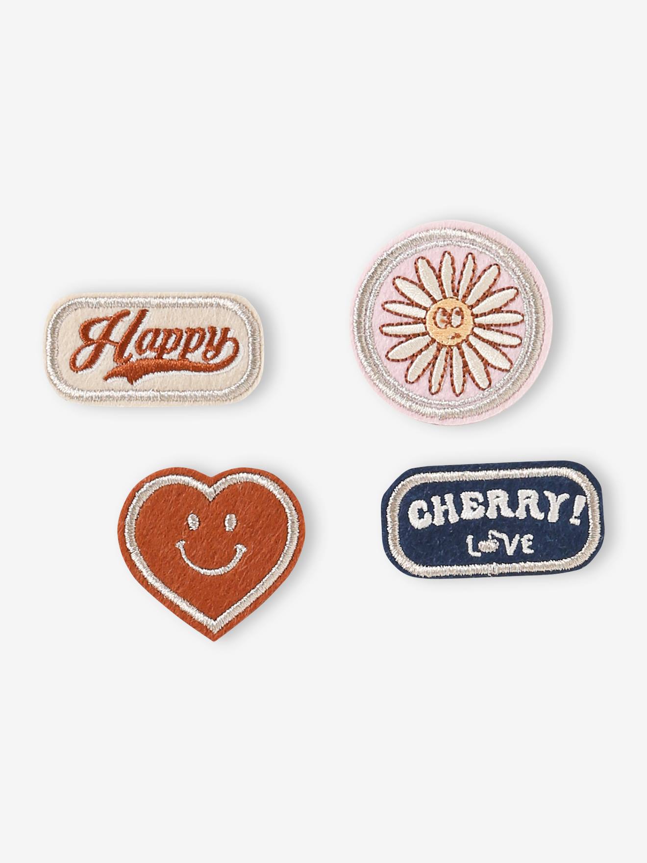 Lot de 4 badges thermocollants fille rose poudré