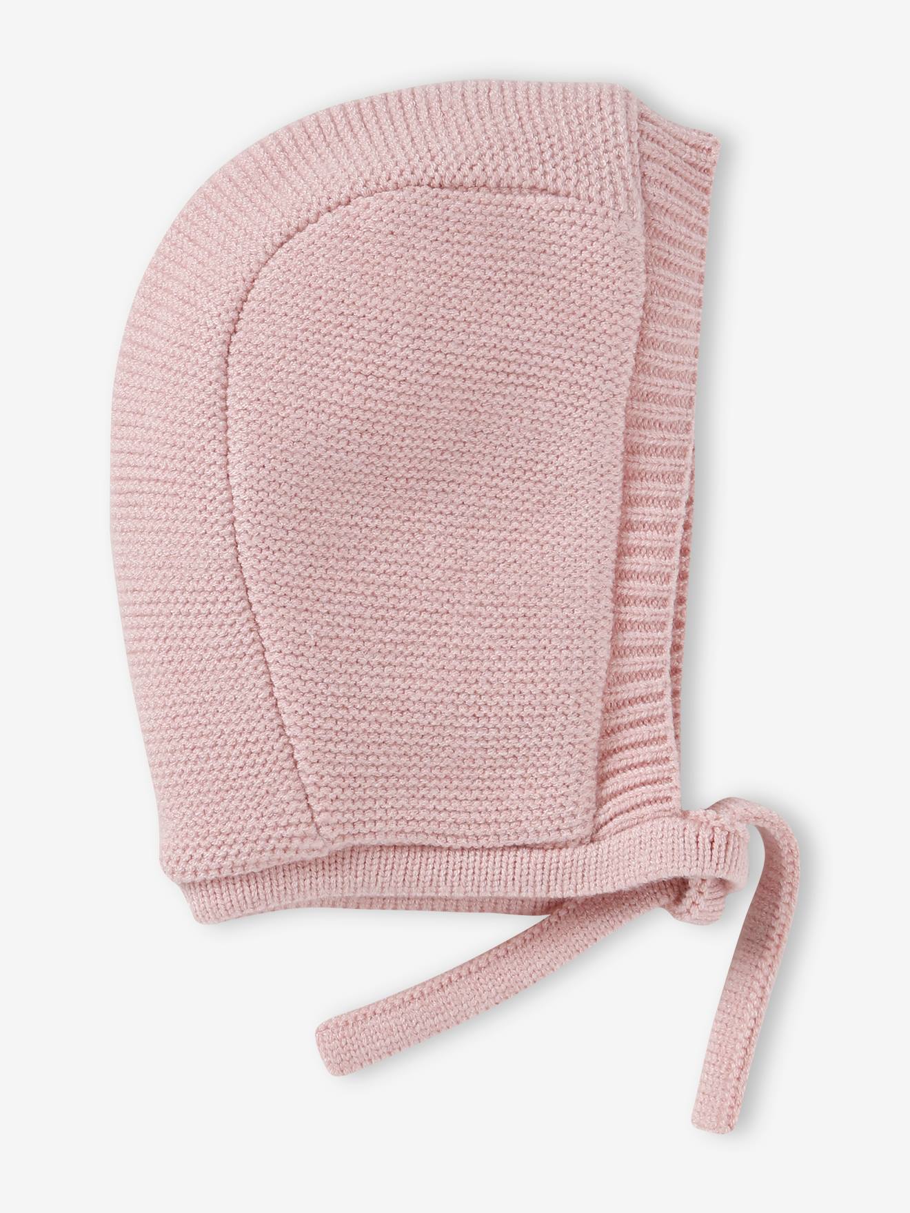 Bonnet esprit capuche bébé fille rose poudré