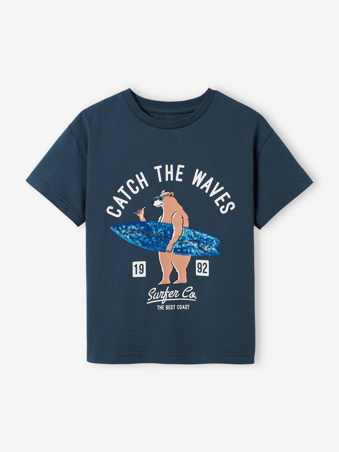 T-shirt à sequins garçon marine
