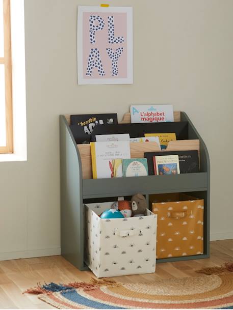 Meuble de rangement 2 cases + étagère-bibliothèque LIGNE SCHOOL blanc+Rose+Vert 11 - vertbaudet enfant 