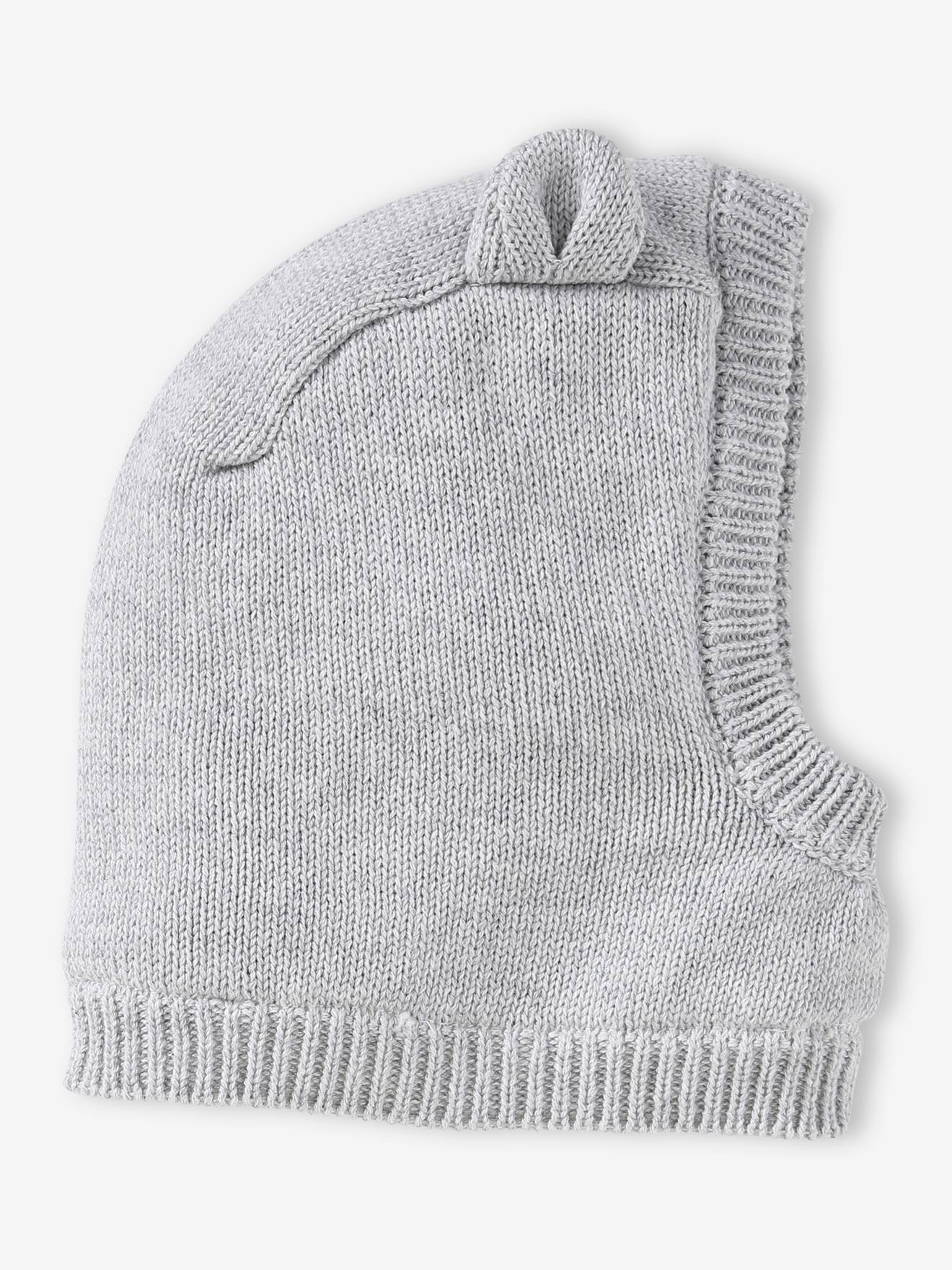 Cagoule bébé fille en maille côtelée doublée sherpa gris chiné