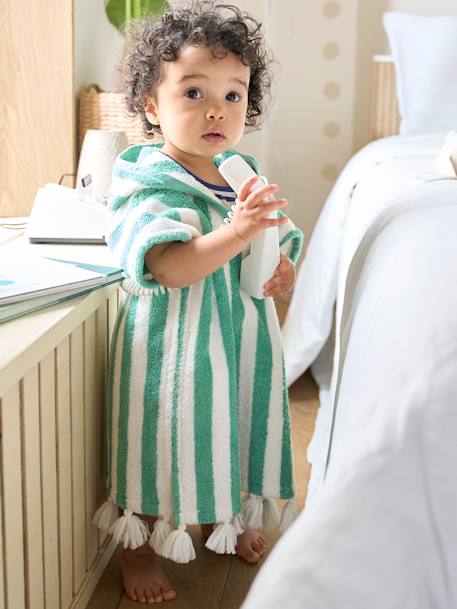 Vertbaudet - Poncho de bain bébé à rayures personnalisable vert