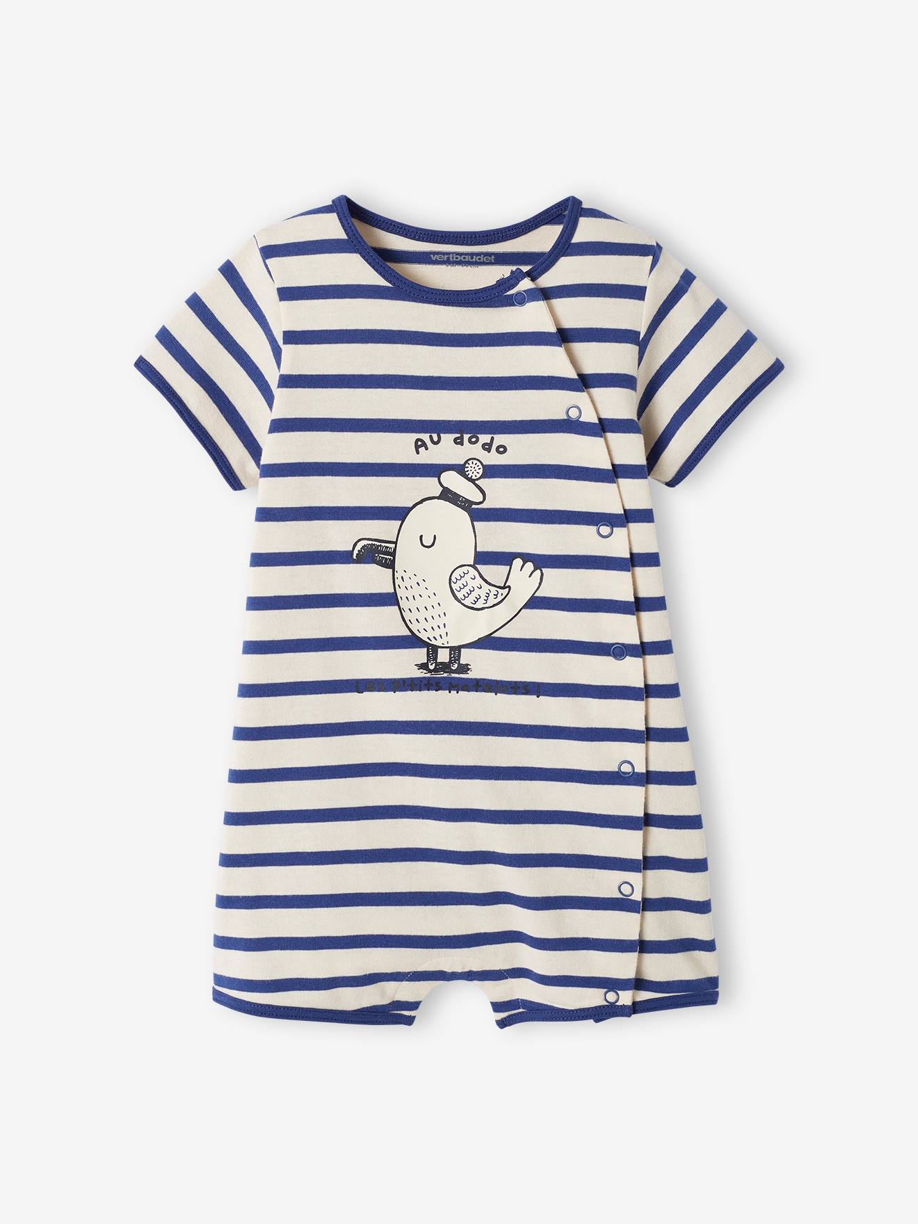 Pyjama combishort bébé capsule nuit famille marin rayé bleu