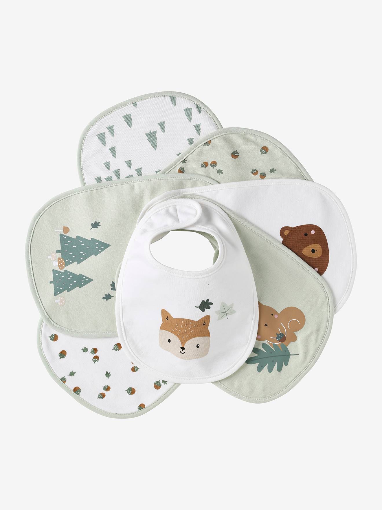 Lot de 7 bavoirs naissance en coton bio* vertbaudet vert d'eau